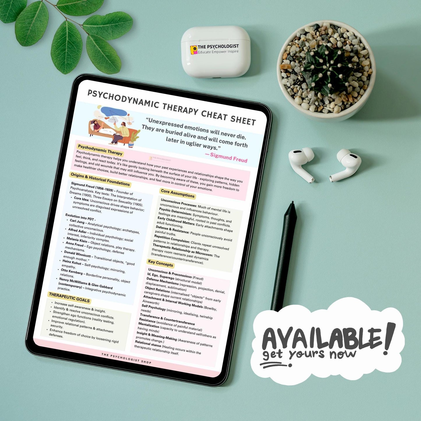 Psychodynamic Therapy Cheat Sheet | PDT Cheat Sheet | Psychodynamic Theory and Analysis Resource | Therapy Tools | ThePsychologistShop |