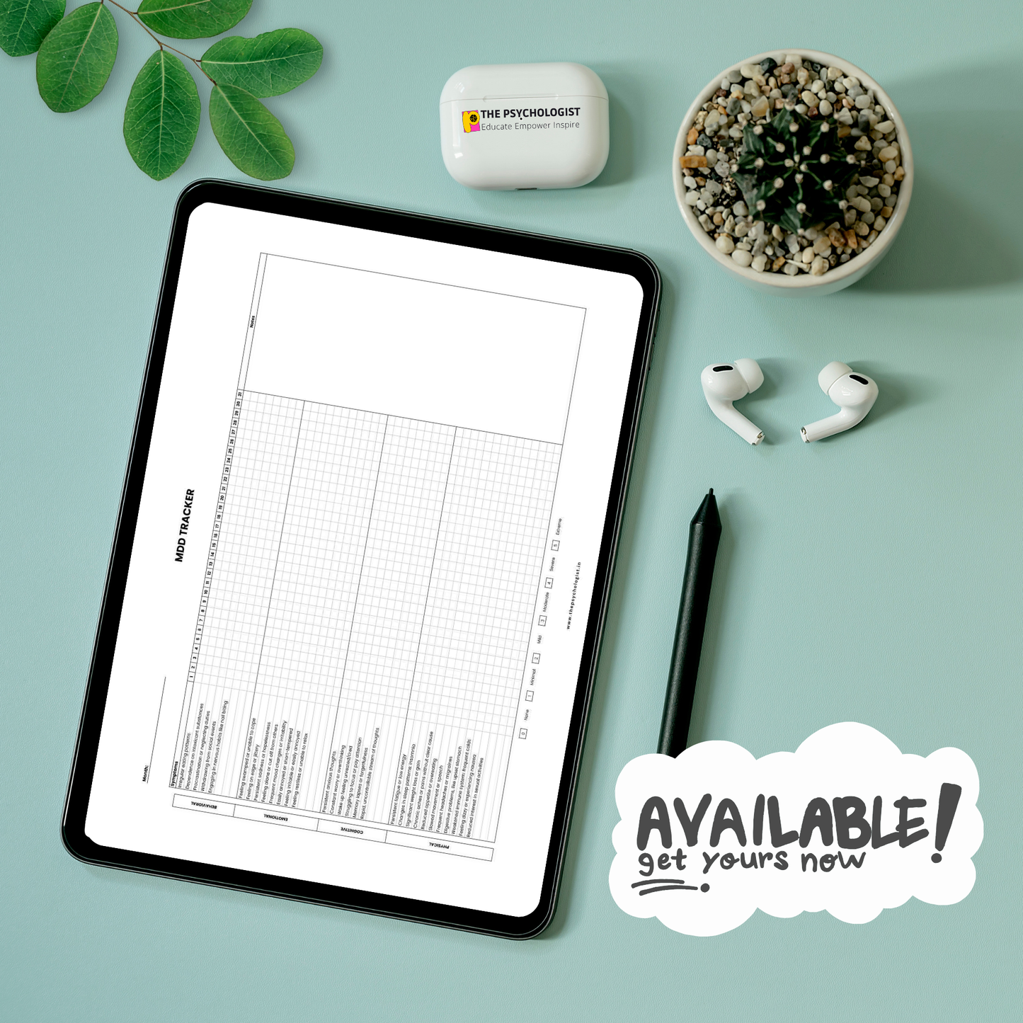 Depression Tracker PDF | Daily Symptom & Mood Log | Printable MDD Worksheet | Mental Health & Self-Care Journal | 30 & 31 Day Templates