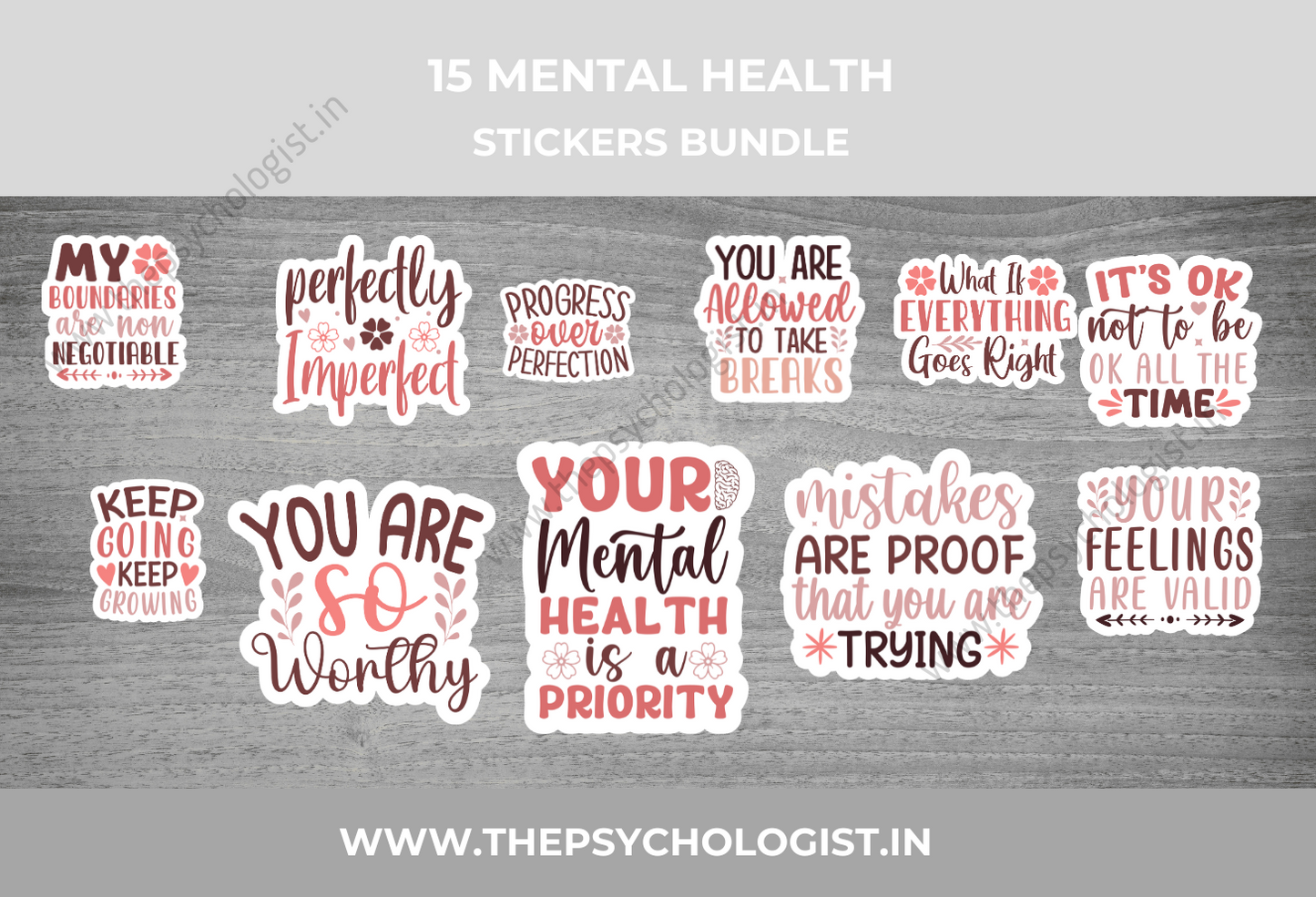 15 Mental Health Quotes Sticker Bundle