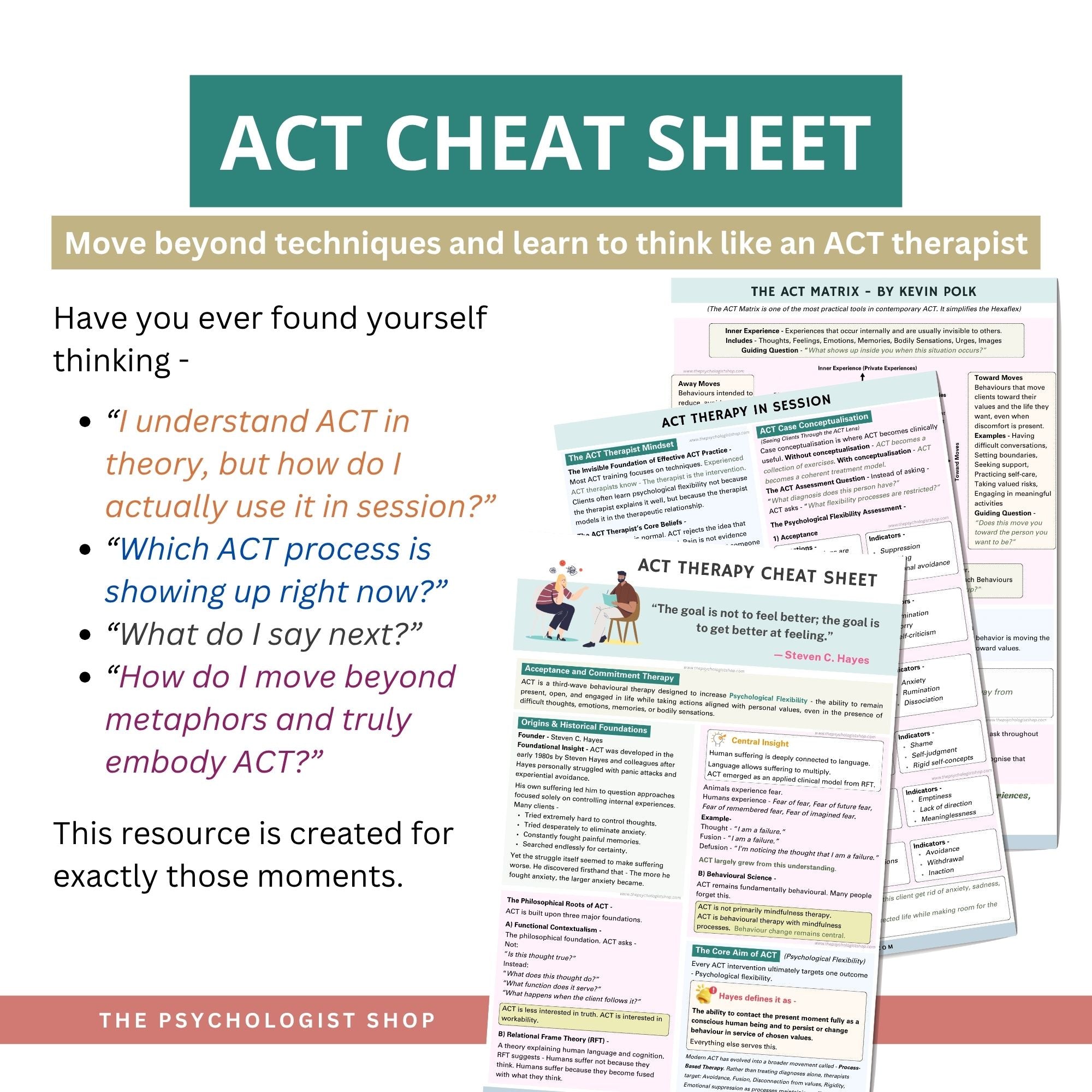 Acceptance and Commitment Therapy (ACT) Cheat Sheet | Comprehensive AC ...