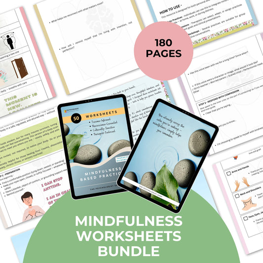 Mindfulness Worksheets Bundle | 50 Evidence-Based Practices + Therapist Guide | 180-Page Digital Workbook for Calm & Clarity