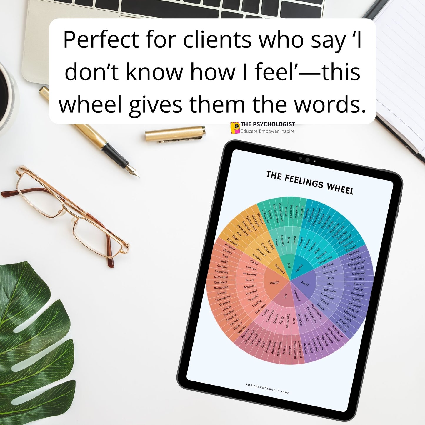 Feelings Wheel Printable | Emotions Chart | Feelings Chart | Emotions Wheel | Digital Poster | Therapist Tool