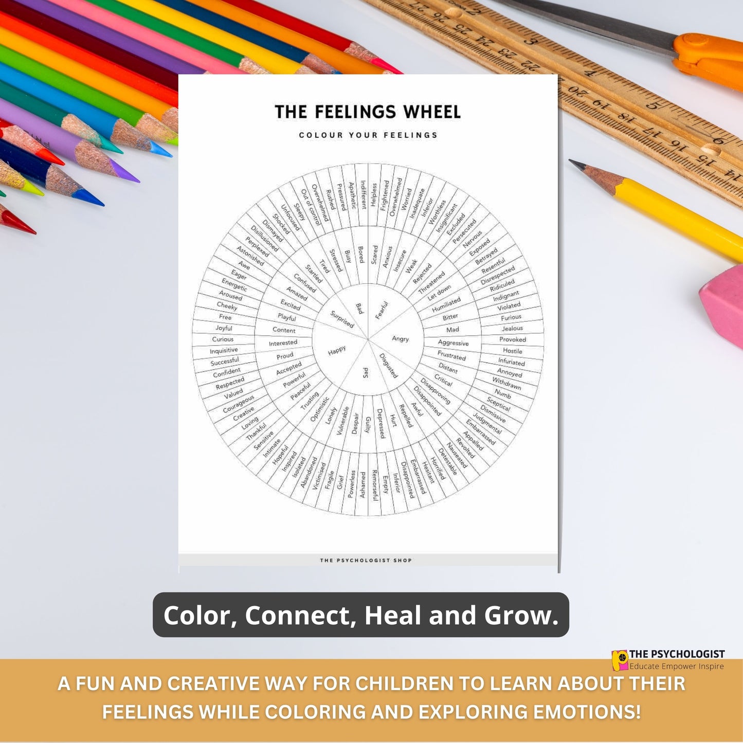 Feelings Wheel Printable | Emotions Chart | Feelings Chart | Emotions Wheel | Digital Poster | Therapist Tool