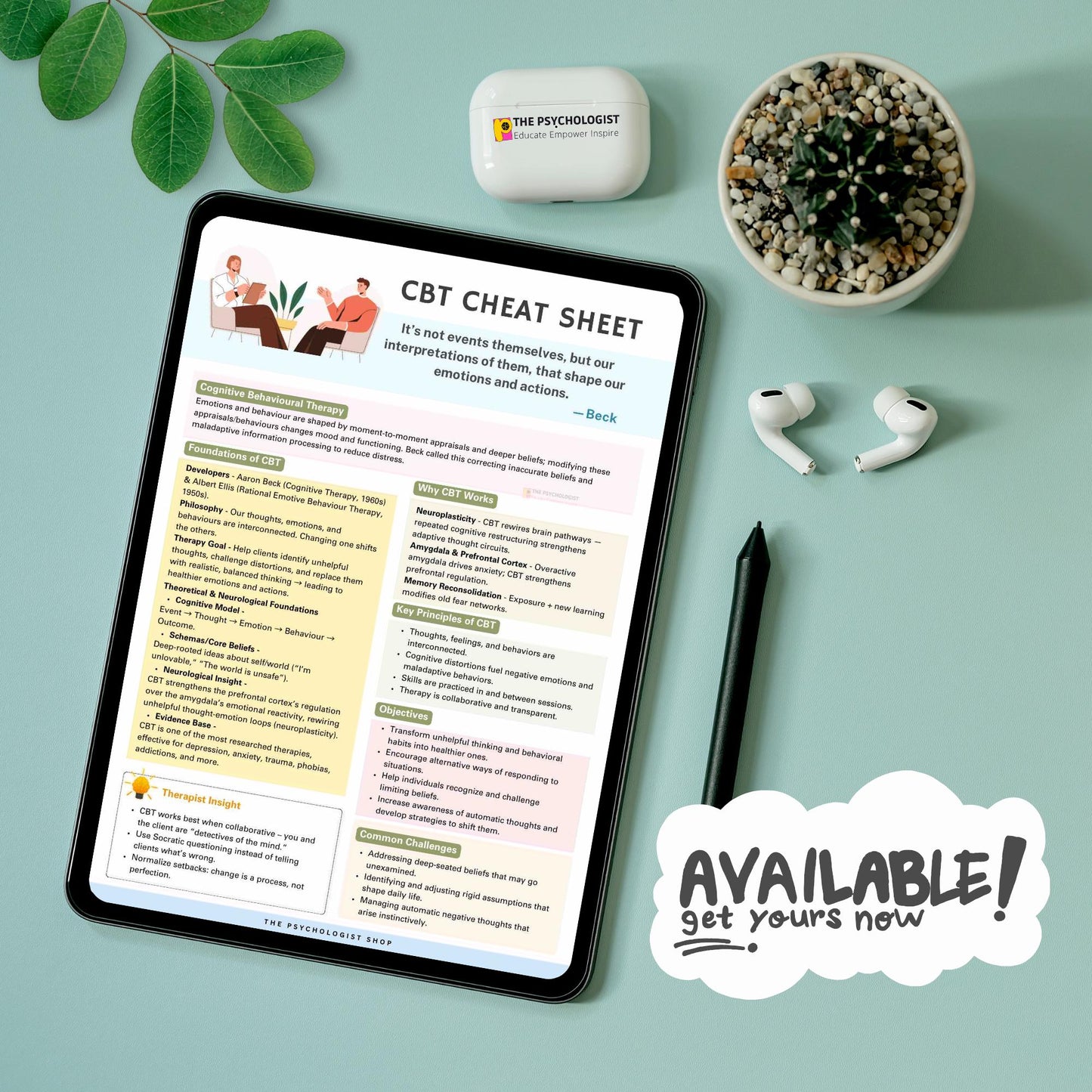 CBT Cheat Sheet | Therapy Worksheets PDF | Cbt Print Bundle | Therapist Tools | Counseling Resources | CBT Coping Skills Therapy Bundle |