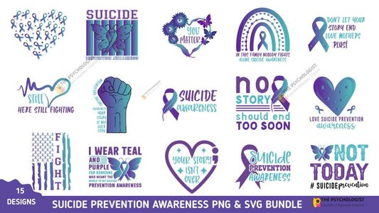 15 Suicide Png Designs Bundle, Suicidal Prevention Png and svg, Ribbon Suicide Png, Mental Health Png, Prevention Suicide Awareness Svg