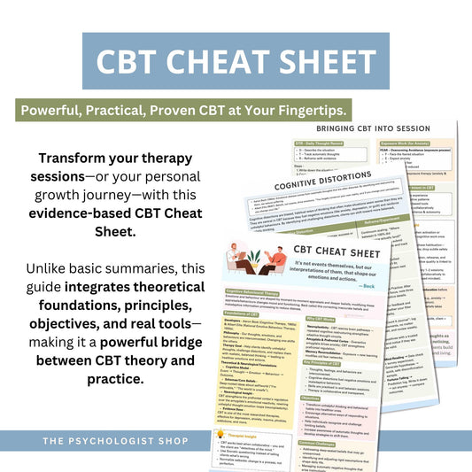 CBT Cheat Sheet | Therapy Worksheets PDF | Cbt Print Bundle | Therapist Tools | Counseling Resources | CBT Coping Skills Therapy Bundle |