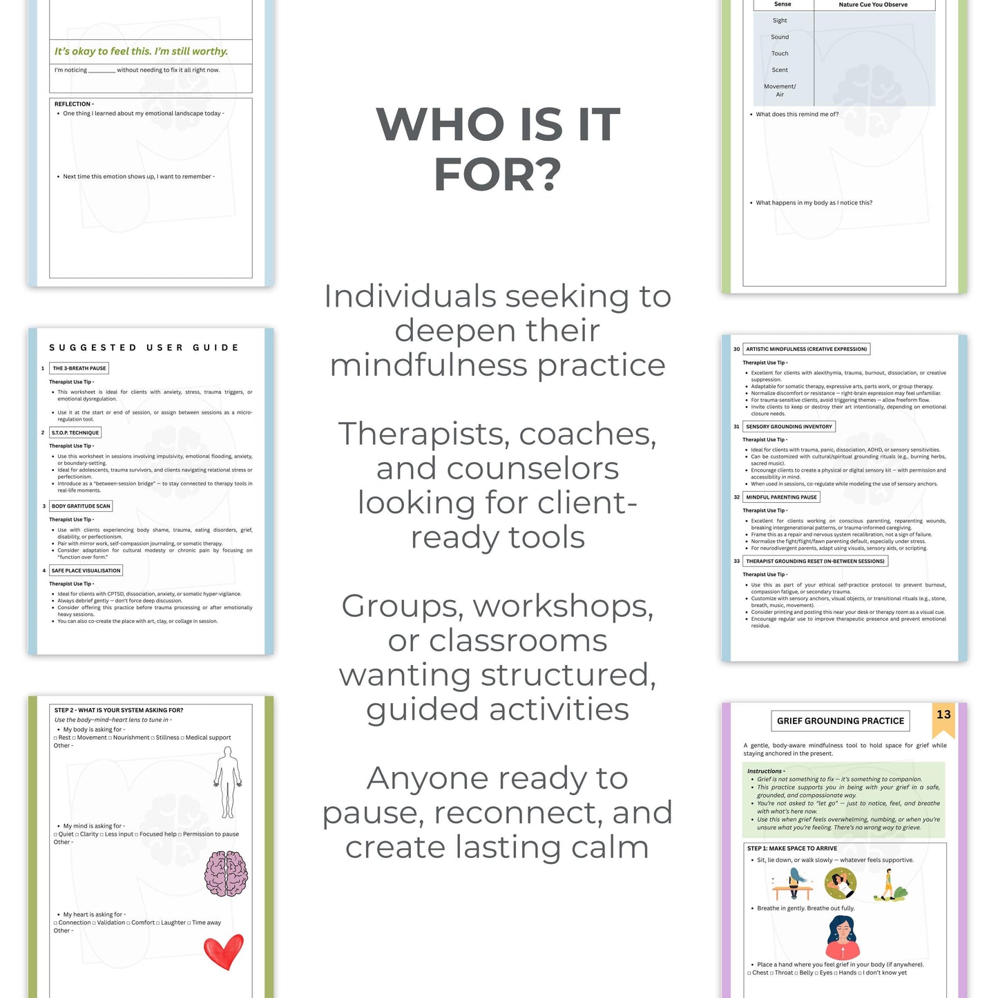 Mindfulness Worksheets Bundle | 50 Evidence-Based Practices + Therapist Guide | 180-Page Digital Workbook for Calm & Clarity